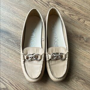 Calvin Klein Tan Flats with Metal Detail